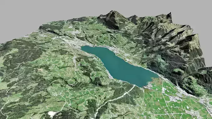 Mountain landscape and city Sarnen Switzerland 3D model