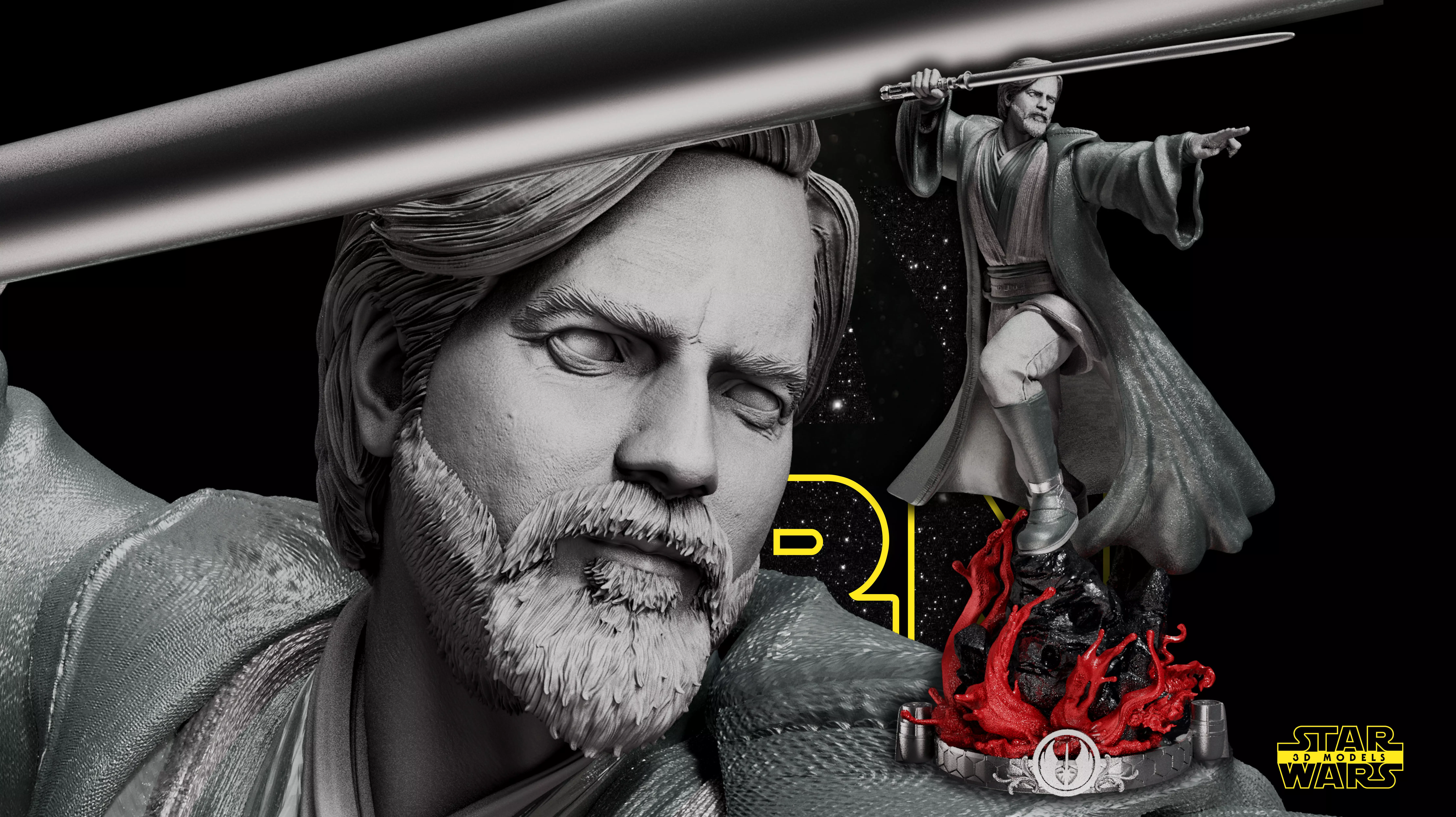 Obi Wan Kenobi Sculpture - Tested and Ready for 3D printing 3D print model_0