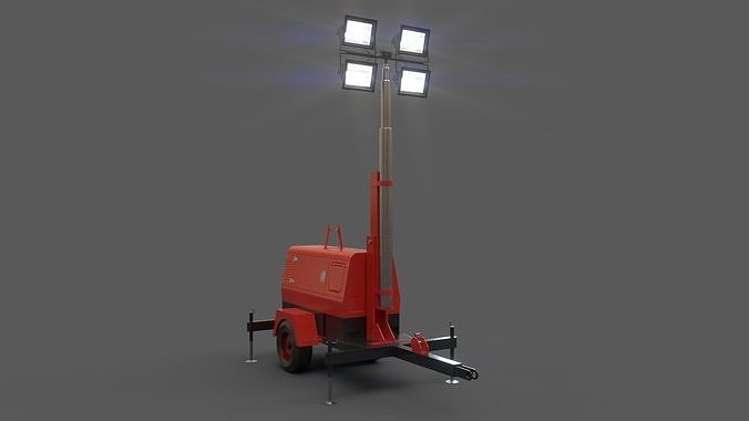 PBR Mobile Light Tower Generator B - Red  Low-poly 3D model