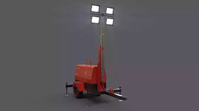 PBR Mobile Light Tower Generator B - Red  Low-poly 3D model