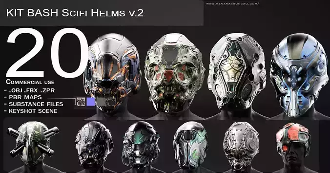 20 Scifi Helmet with Textures  Ready for Games and 3D Softwares Low-poly 3D model