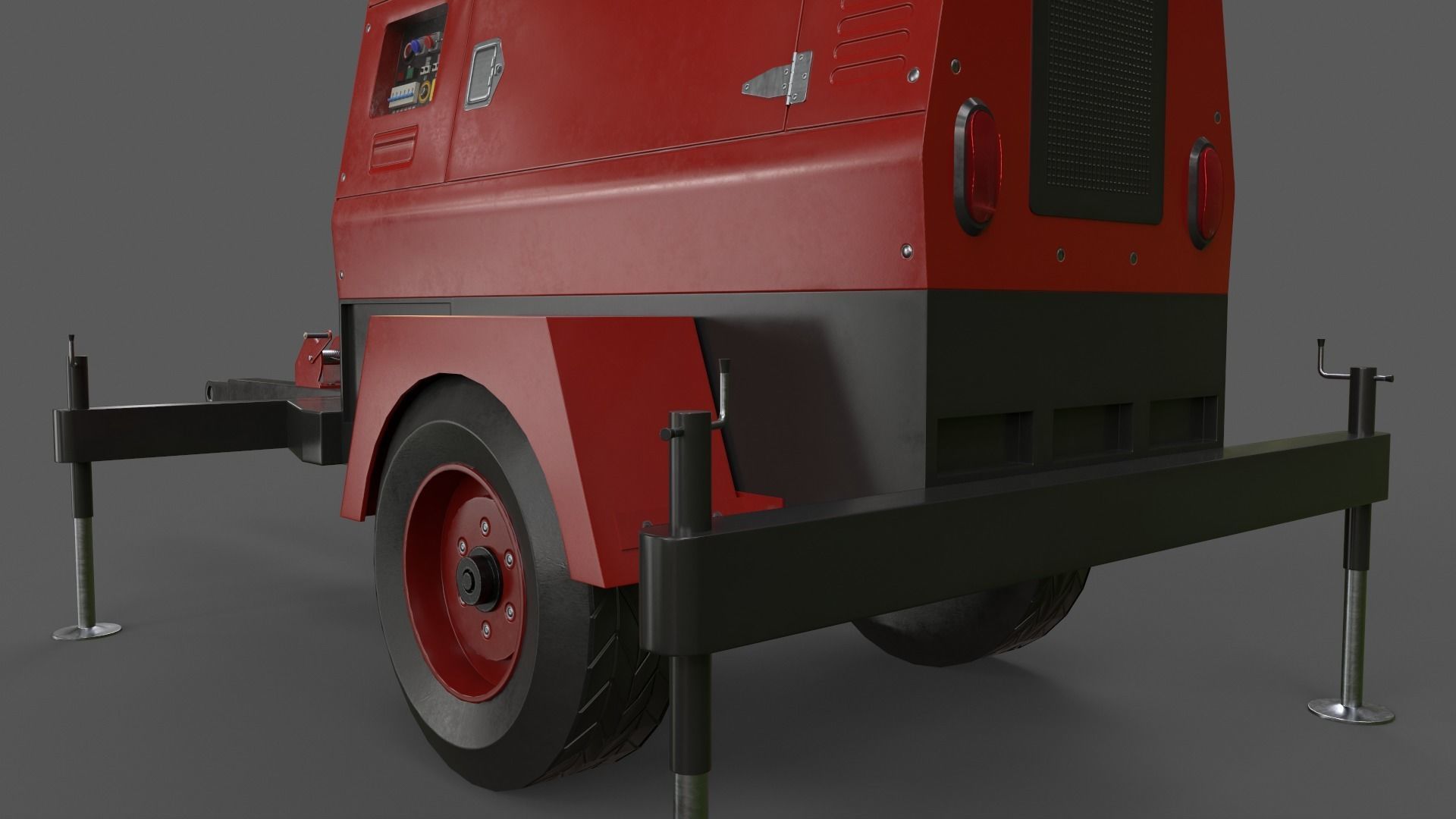 PBR Mobile Light Tower Generator B - Red Dark  Low-poly 3D model_26