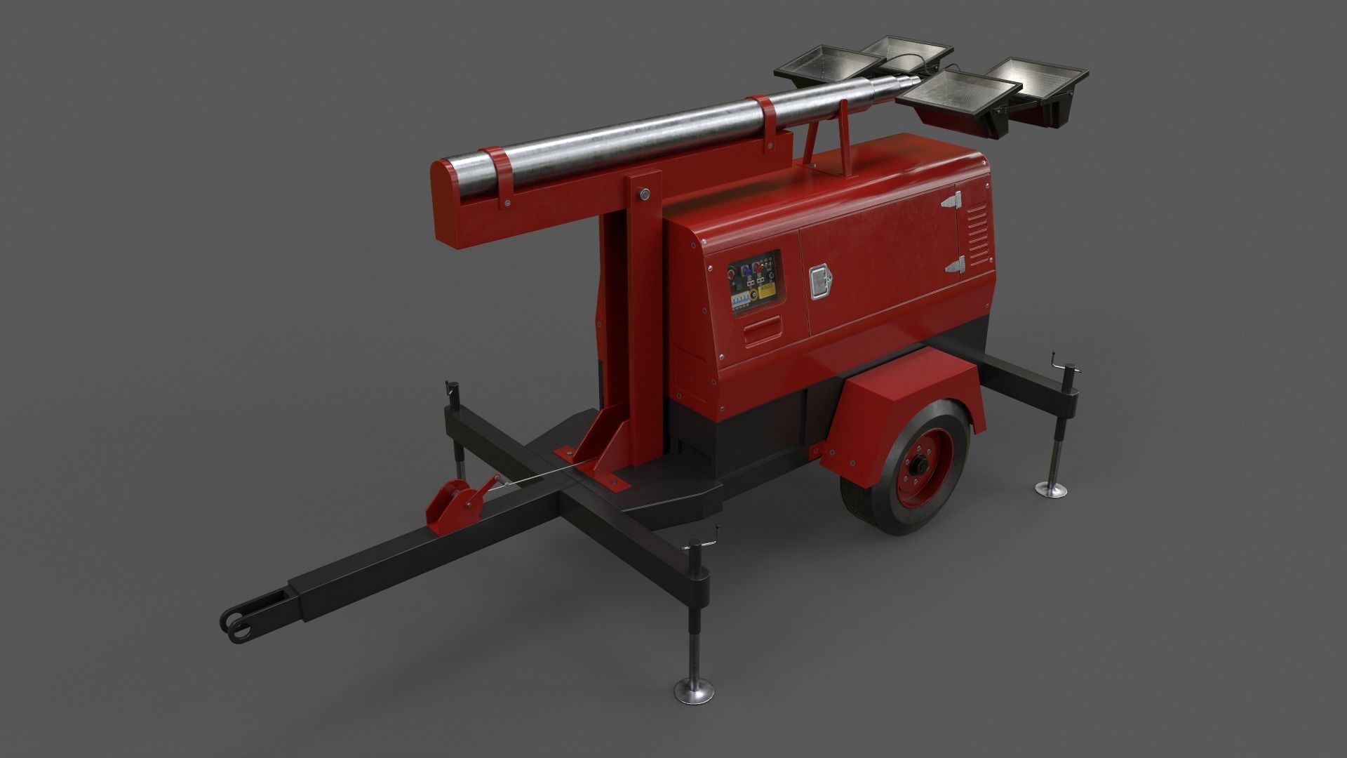 PBR Mobile Light Tower Generator B - Red Dark  Low-poly 3D model_10