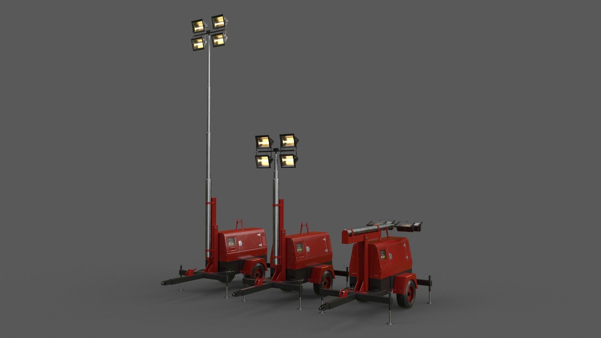 PBR Mobile Light Tower Generator B - Red Dark  Low-poly 3D model_6