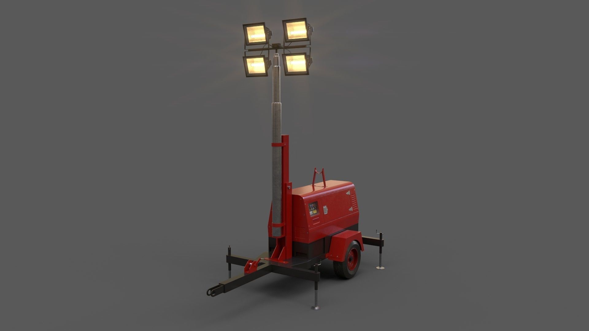 PBR Mobile Light Tower Generator B - Red Dark  Low-poly 3D model_5