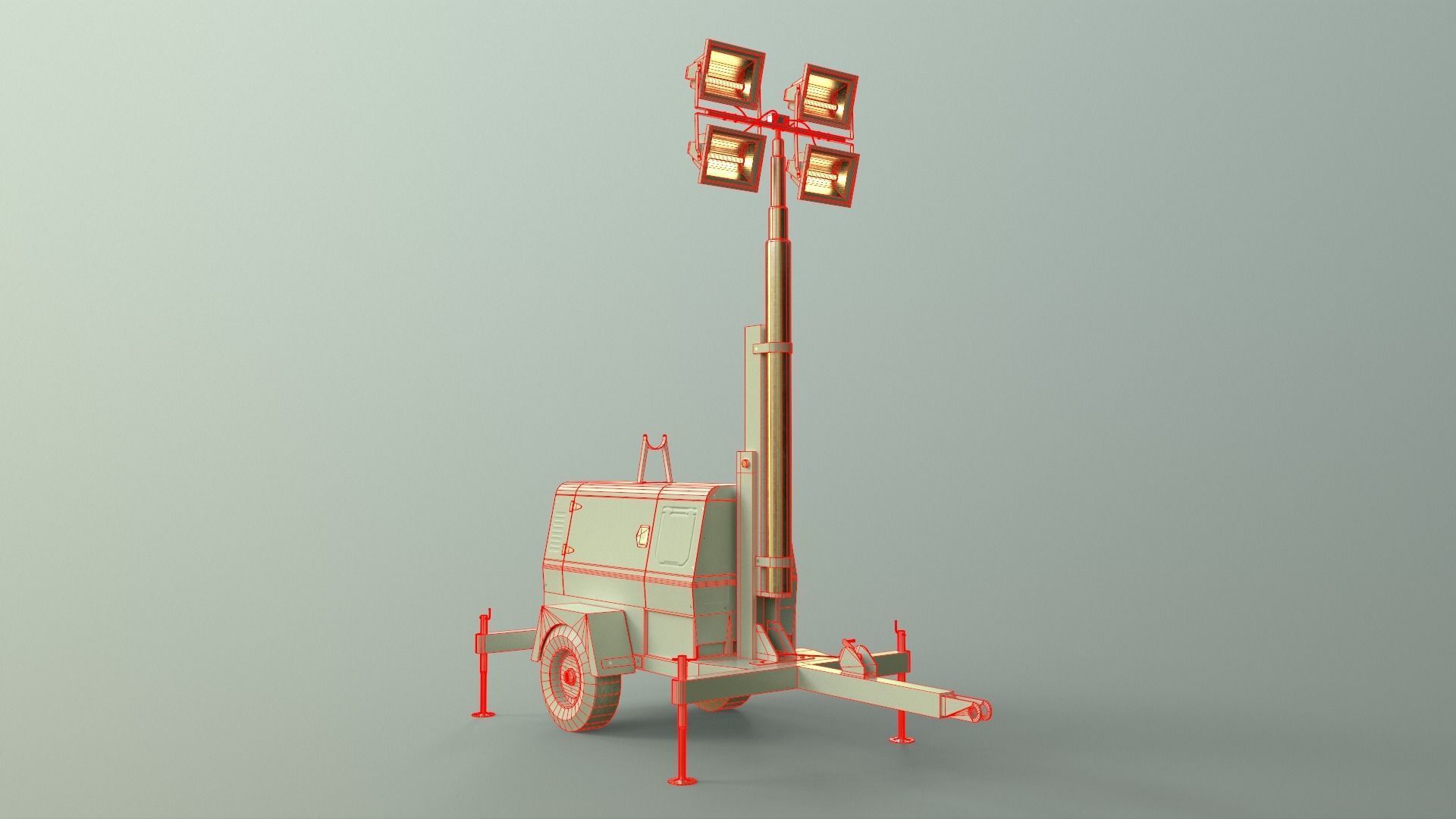 PBR Mobile Light Tower Generator B - Red Dark  Low-poly 3D model_49