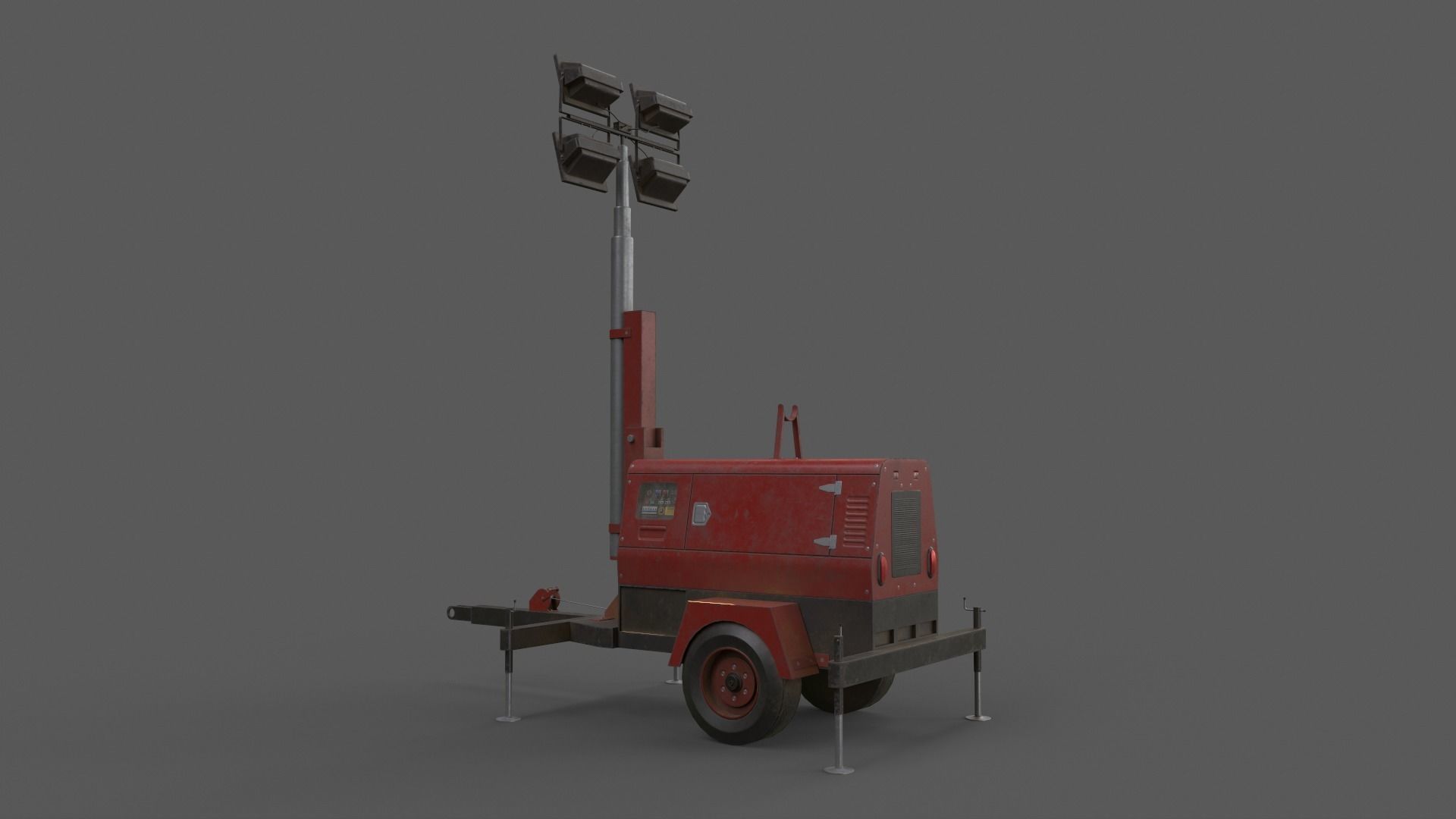 PBR Mobile Light Tower Generator B - Red Dark  Low-poly 3D model_15