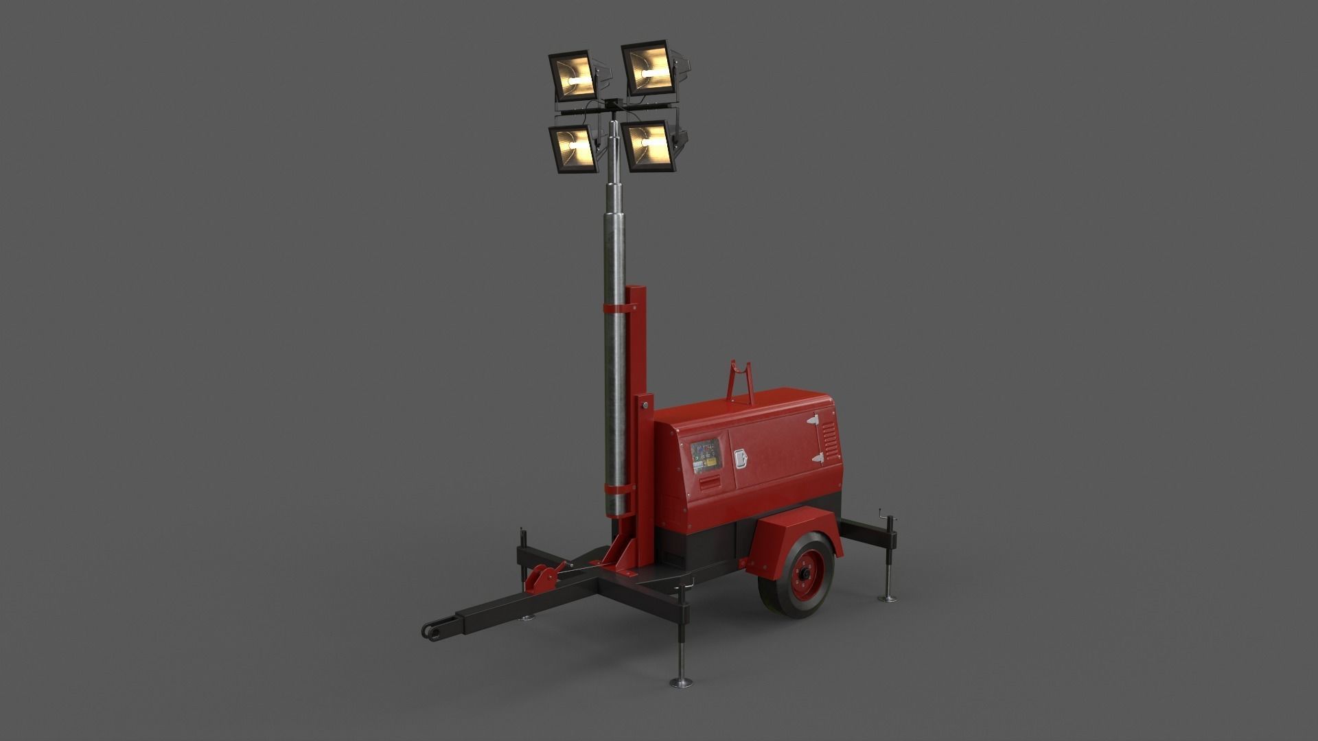 PBR Mobile Light Tower Generator B - Red Dark  Low-poly 3D model_11