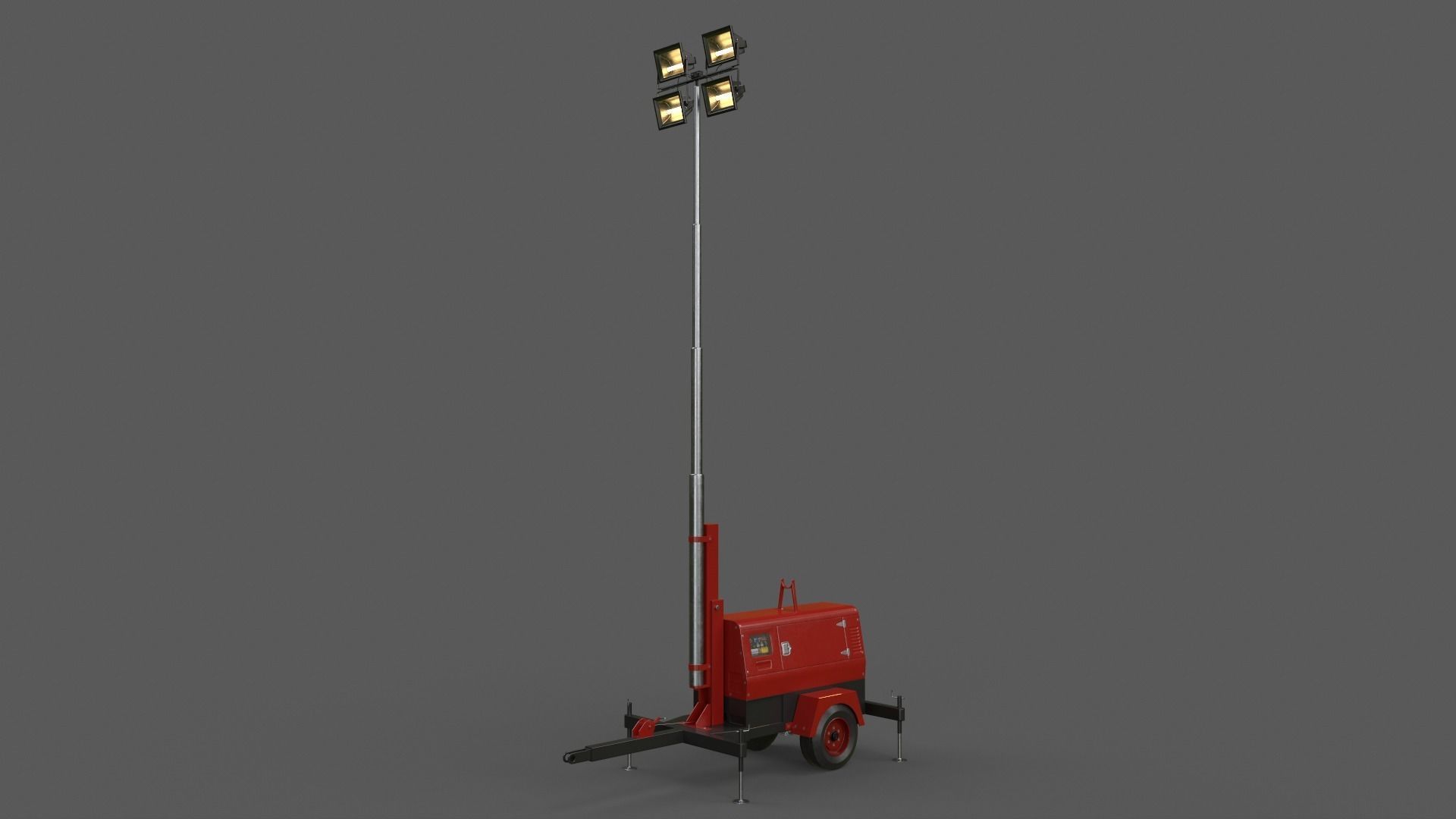 PBR Mobile Light Tower Generator B - Red Dark  Low-poly 3D model_7