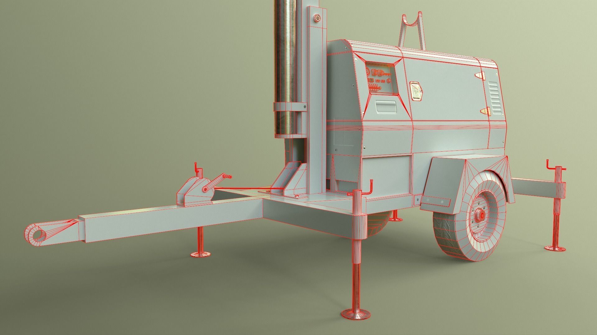 PBR Mobile Light Tower Generator B - Red Dark  Low-poly 3D model_46
