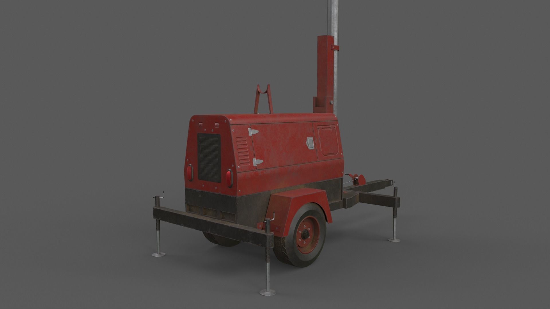 PBR Mobile Light Tower Generator B - Red Dark  Low-poly 3D model_17