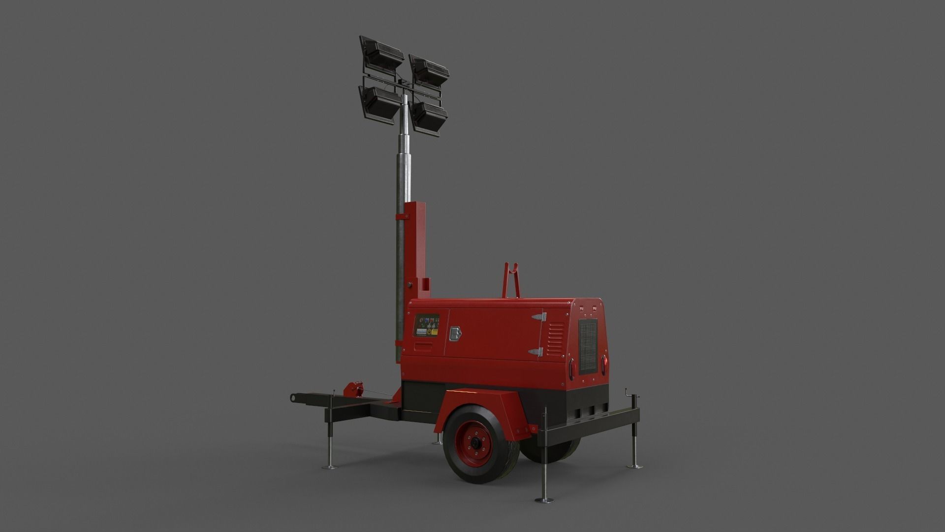 PBR Mobile Light Tower Generator B - Red Dark  Low-poly 3D model_14