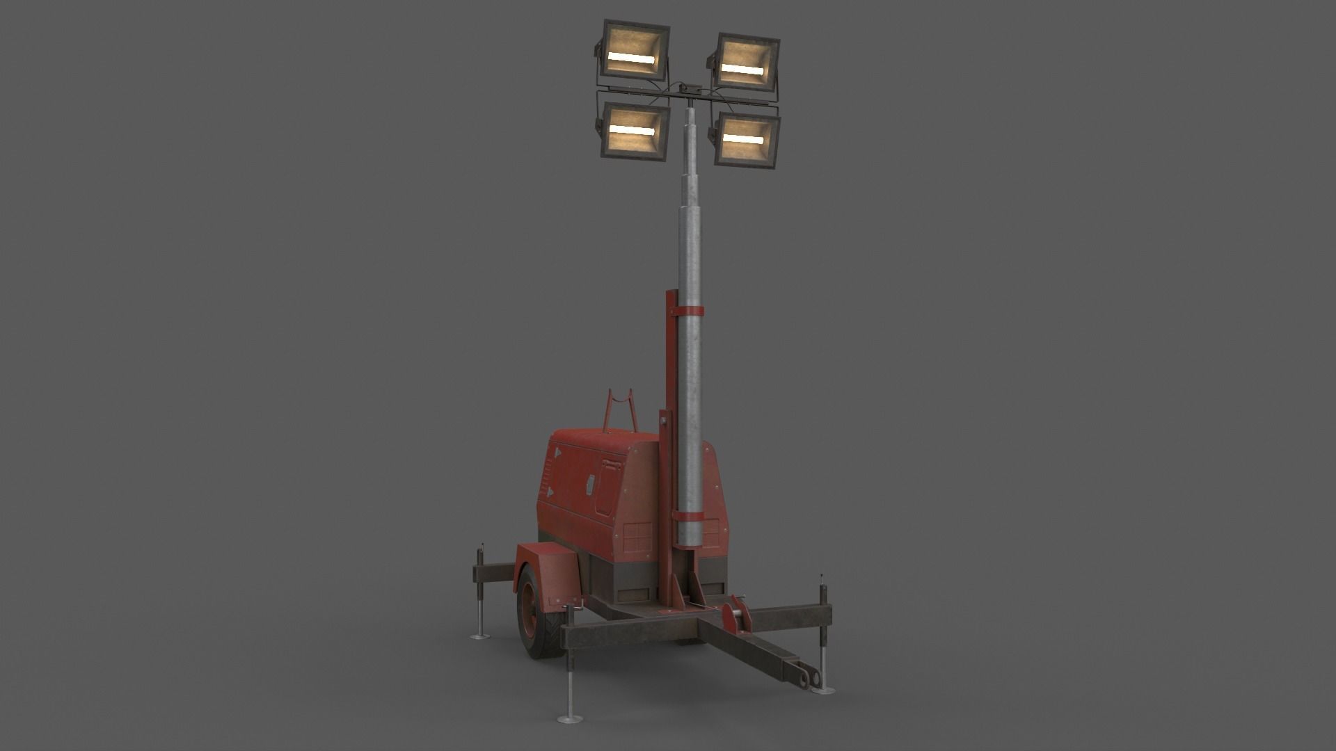 PBR Mobile Light Tower Generator B - Red Dark  Low-poly 3D model_19