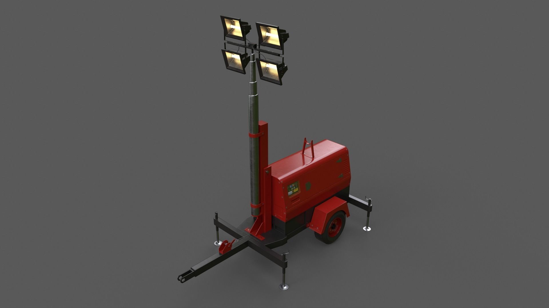 PBR Mobile Light Tower Generator B - Red Dark  Low-poly 3D model_13