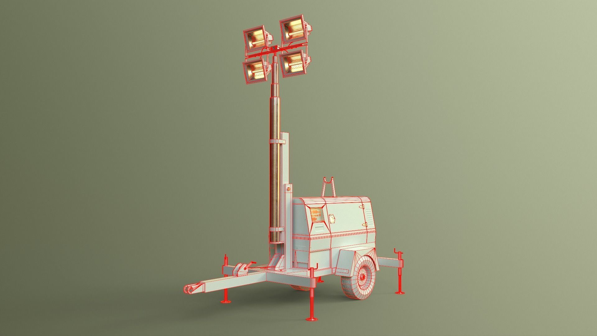 PBR Mobile Light Tower Generator B - Red Dark  Low-poly 3D model_50