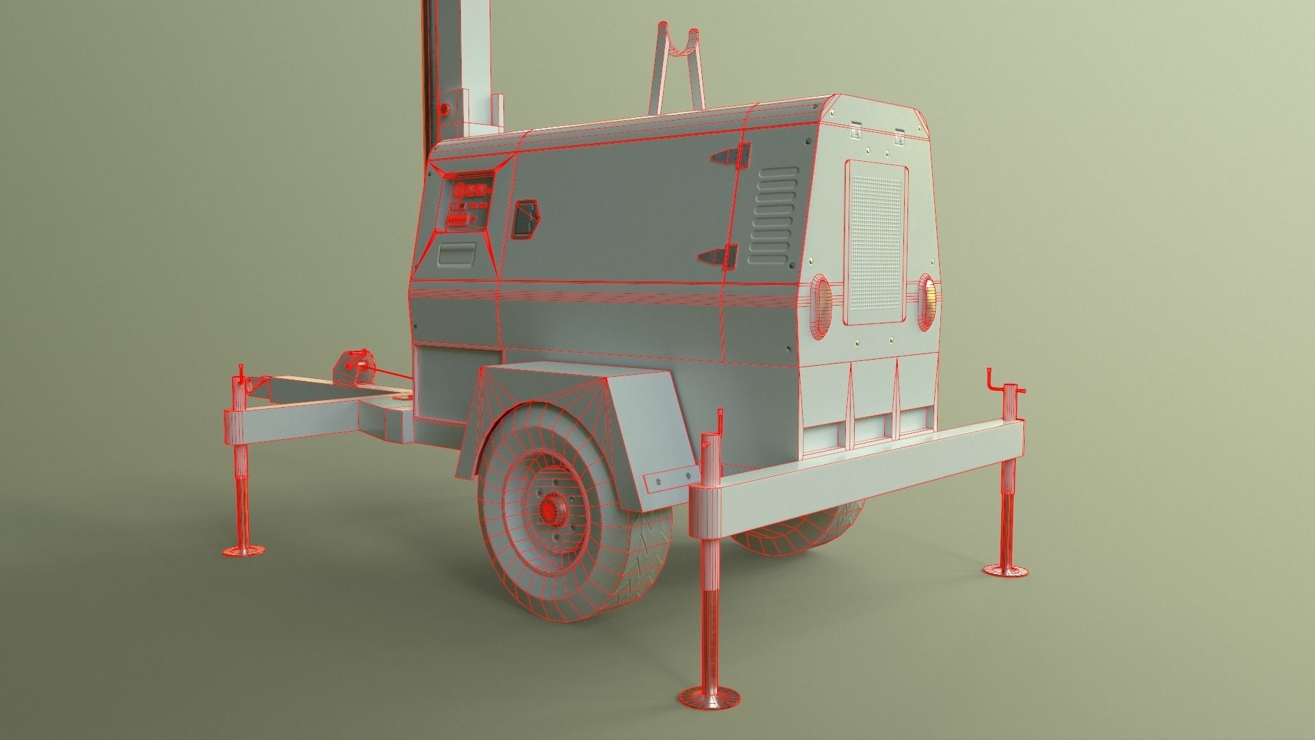 PBR Mobile Light Tower Generator B - Red Dark  Low-poly 3D model_47