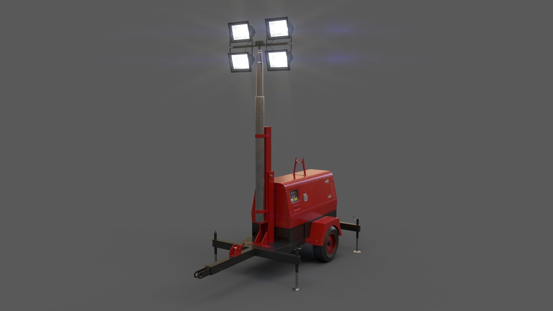 PBR Mobile Light Tower Generator B - Red Dark  Low-poly 3D model_36
