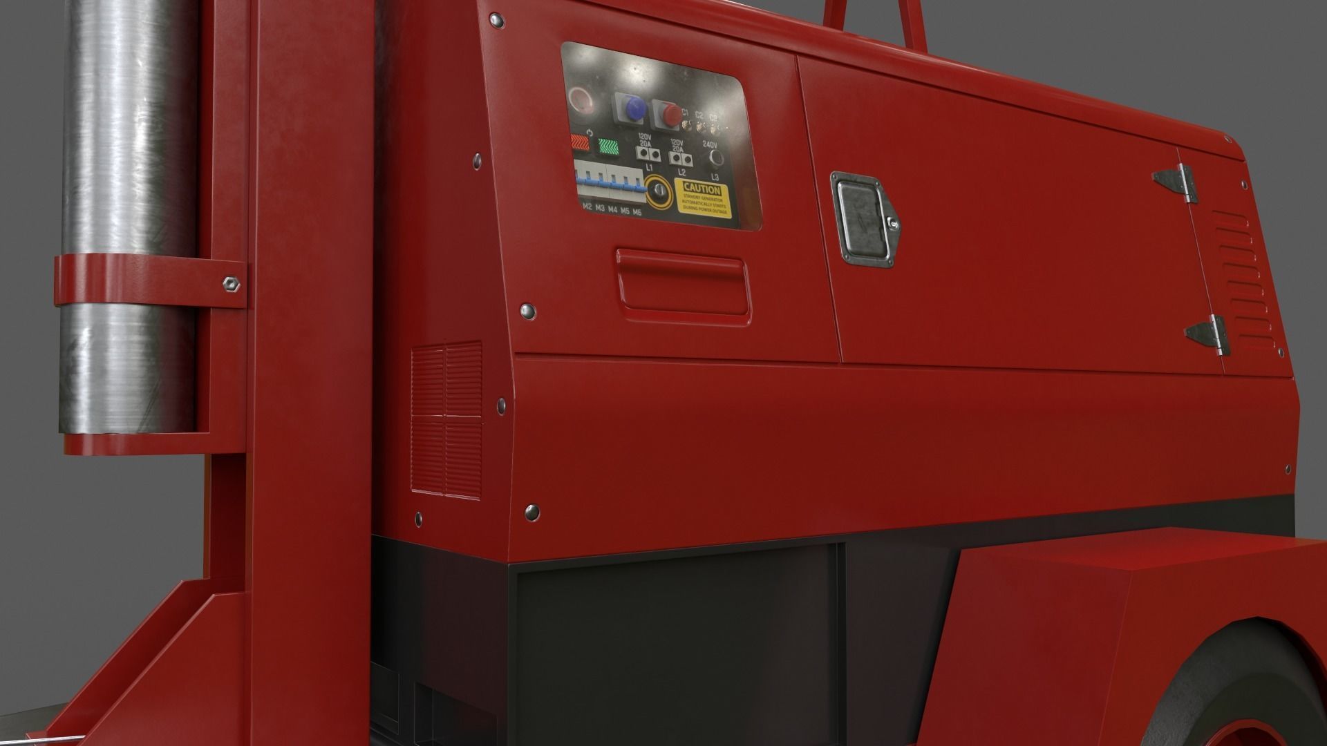 PBR Mobile Light Tower Generator B - Red Dark  Low-poly 3D model_22