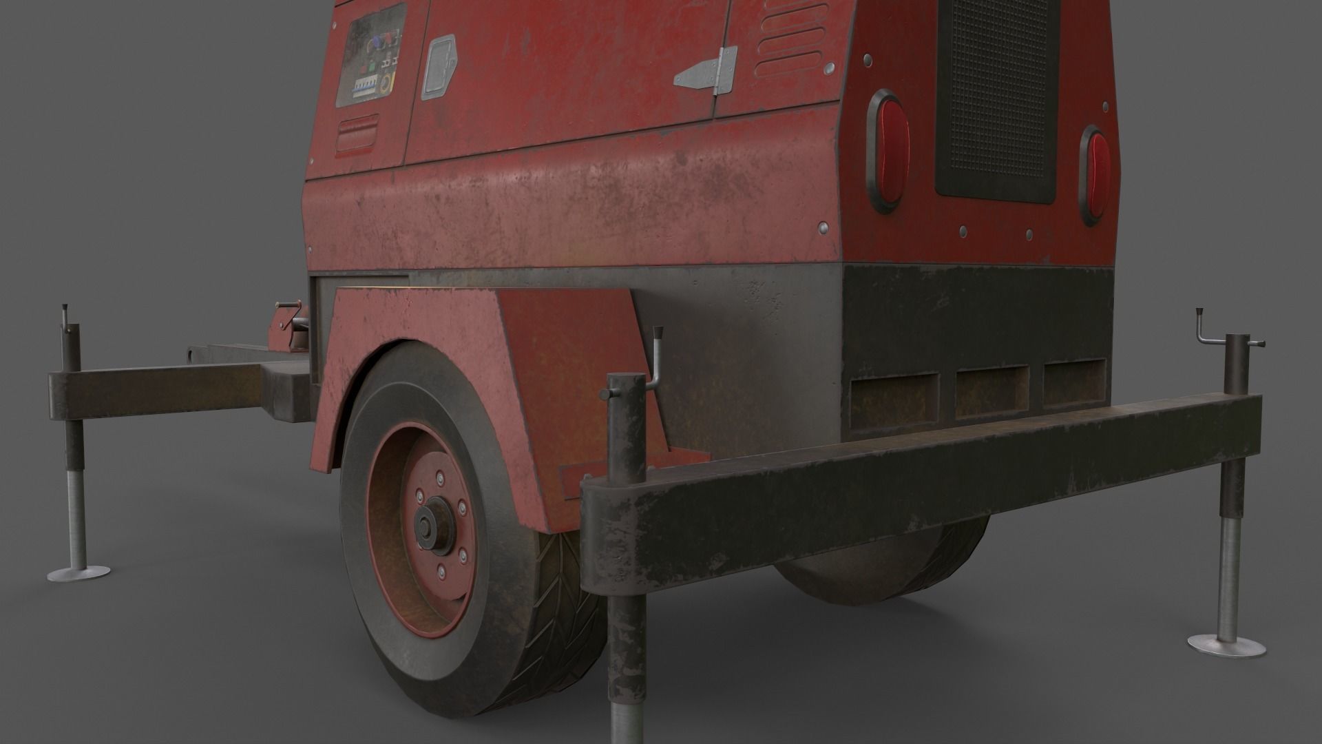PBR Mobile Light Tower Generator B - Red Dark  Low-poly 3D model_27