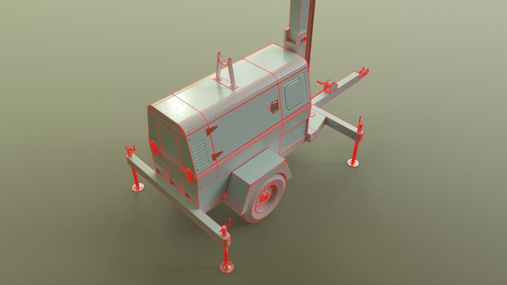 PBR Mobile Light Tower Generator B - Red Dark  Low-poly 3D model_48