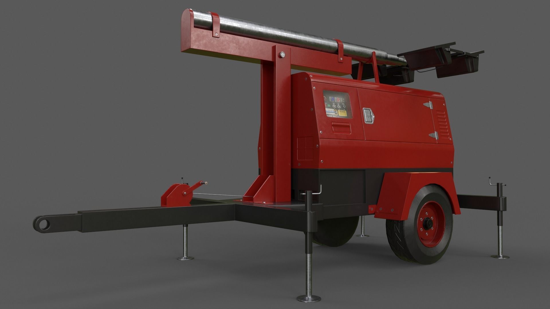 PBR Mobile Light Tower Generator B - Red Dark  Low-poly 3D model_9