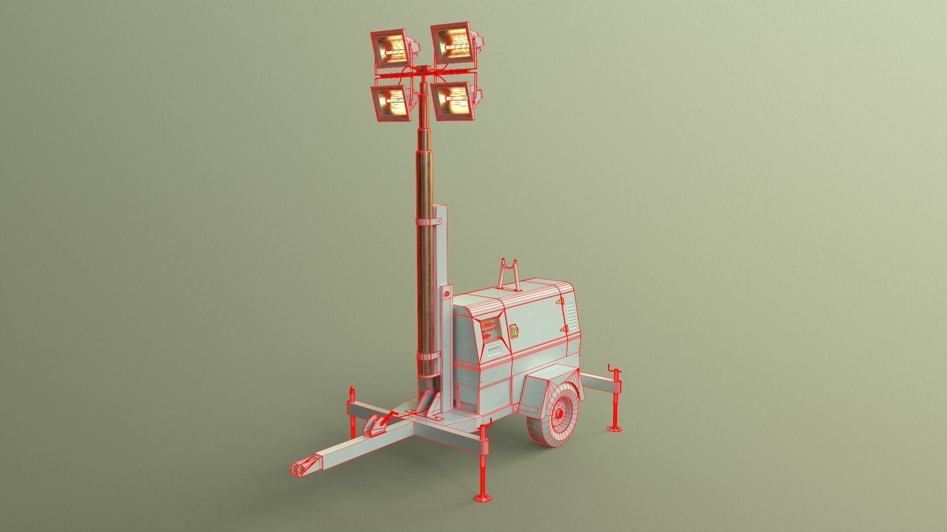 PBR Mobile Light Tower Generator B - Red Dark  Low-poly 3D model_45
