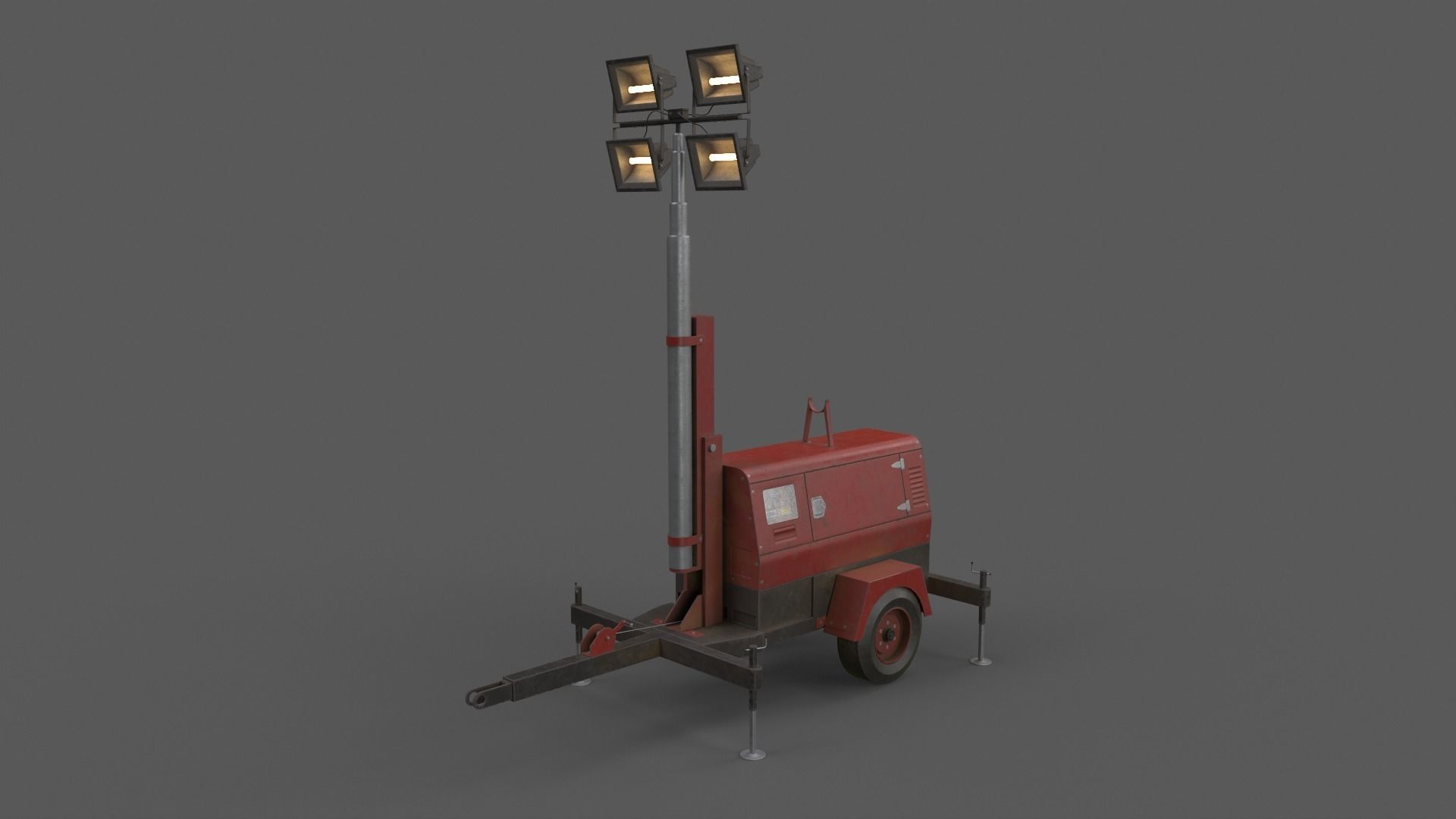PBR Mobile Light Tower Generator B - Red Dark  Low-poly 3D model_12