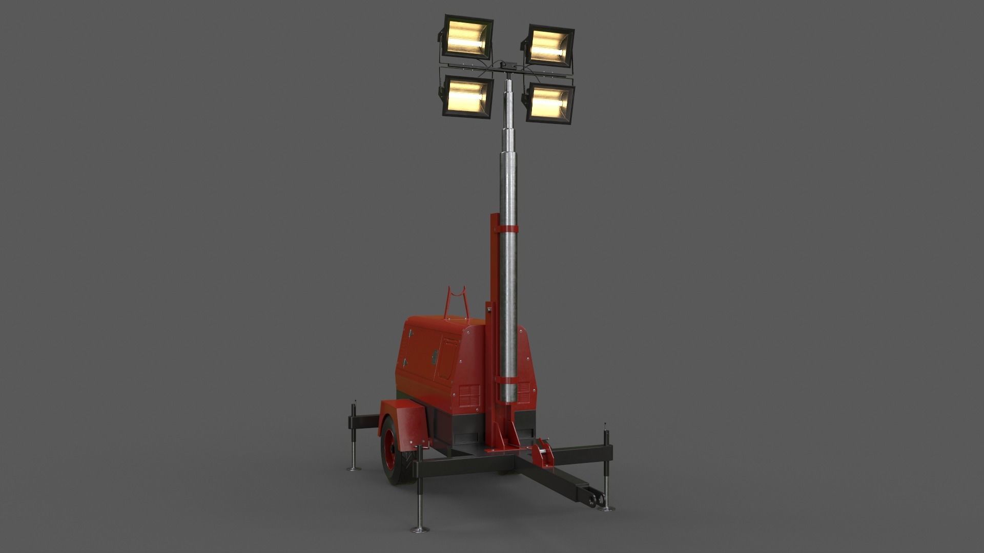 PBR Mobile Light Tower Generator B - Red Dark  Low-poly 3D model_18