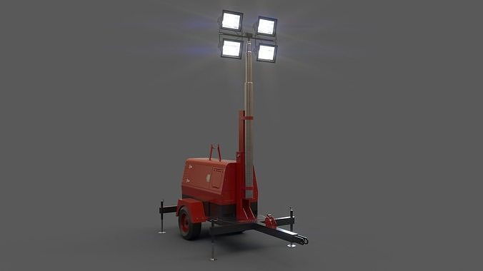 PBR Mobile Light Tower Generator B - Red Dark  Low-poly 3D model