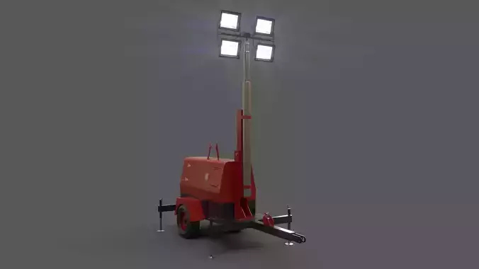PBR Mobile Light Tower Generator B - Red Dark  Low-poly 3D model