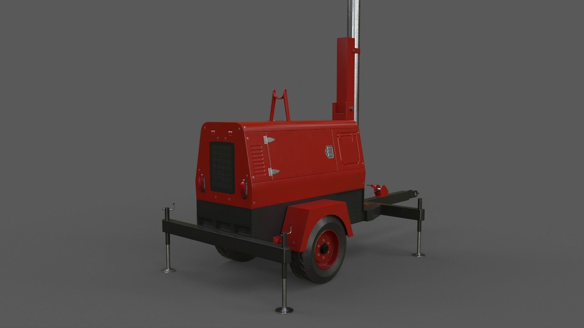 PBR Mobile Light Tower Generator B - Red Dark  Low-poly 3D model_16