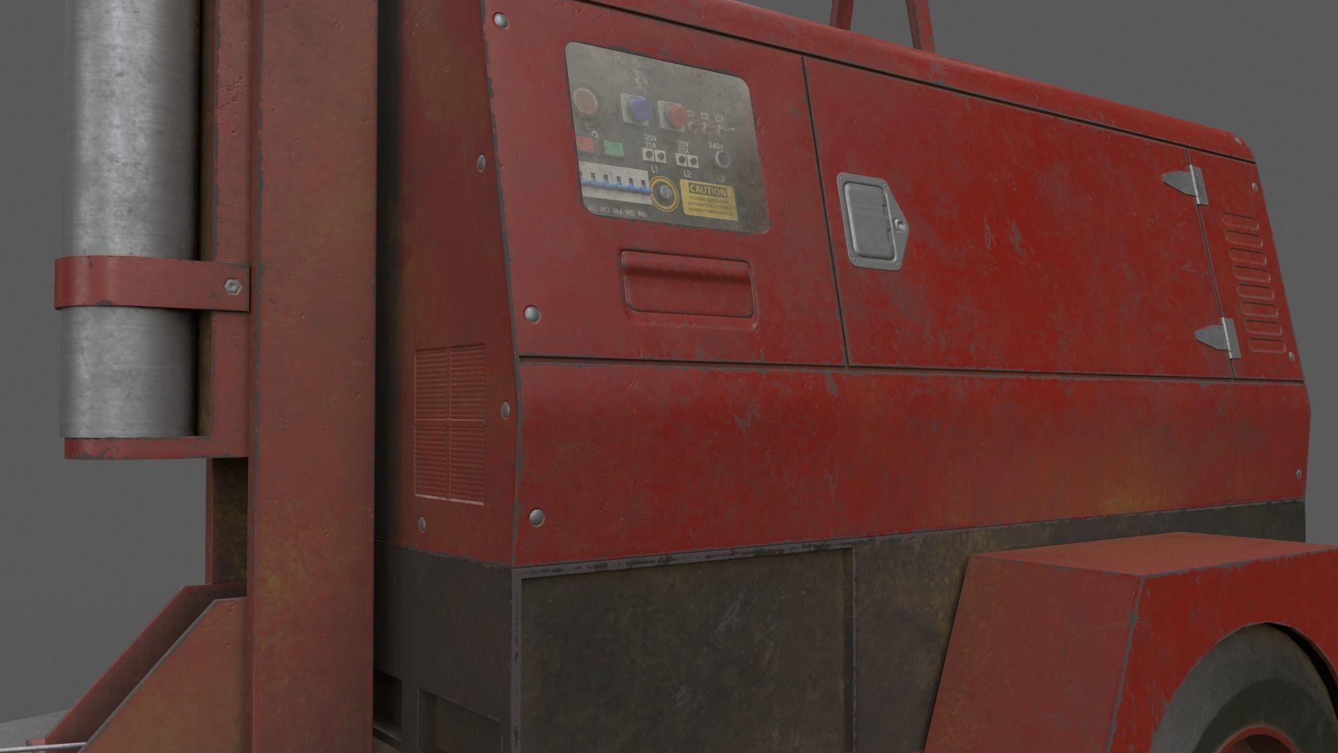 PBR Mobile Light Tower Generator B - Red Dark  Low-poly 3D model_23