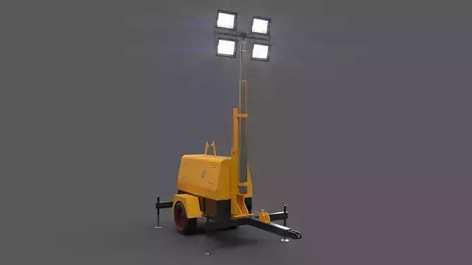 PBR Mobile Light Tower Generator B - Yellow Low-poly 3D model