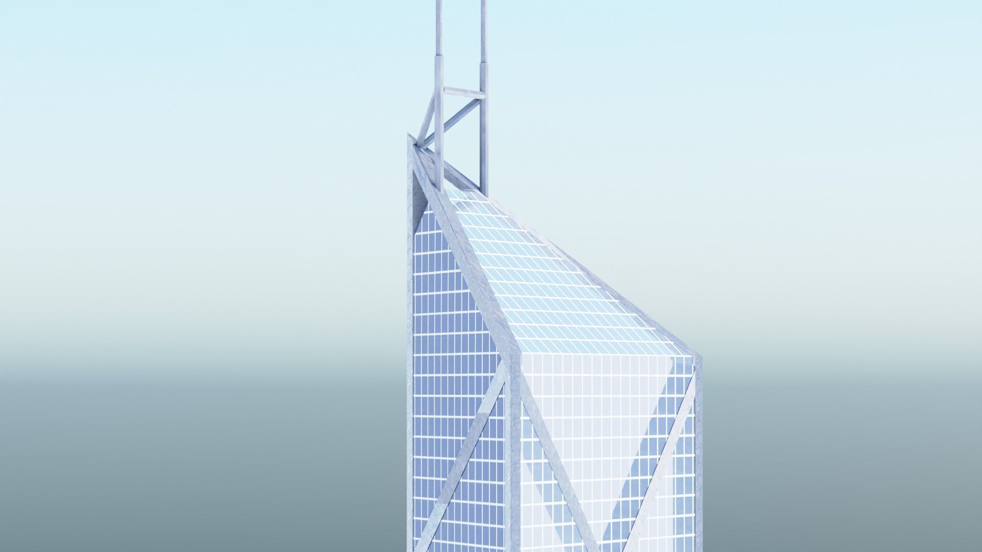 Bank Of China Tower HK Low-poly 3D model_7