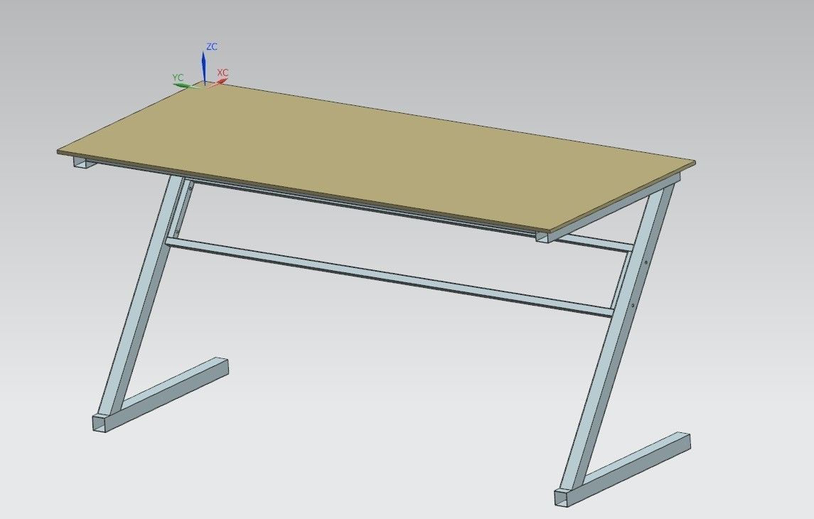 furniture desk with metal frame 3D model_1