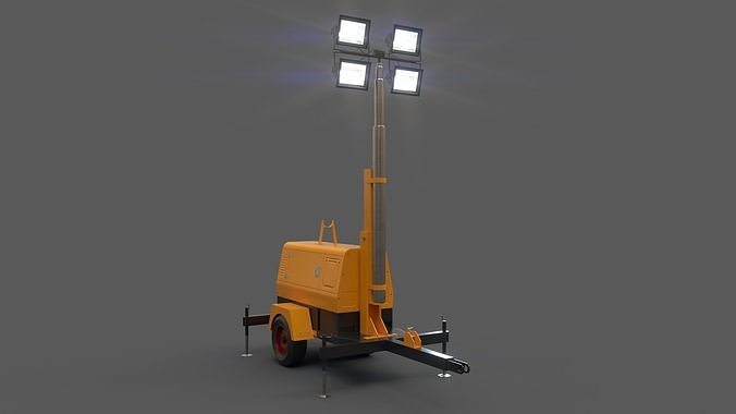 PBR Mobile Light Tower Generator B - Yellow Dark Low-poly 3D model