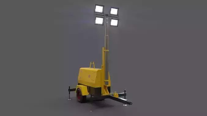 PBR Mobile Light Tower Generator B - Yellow Light Low-poly 3D model