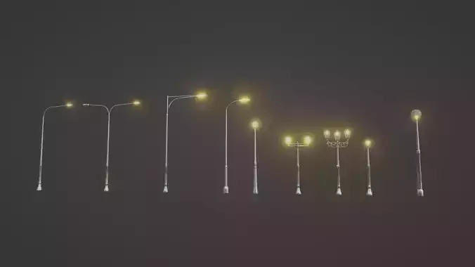 lowpoly street lights Low-poly 3D model