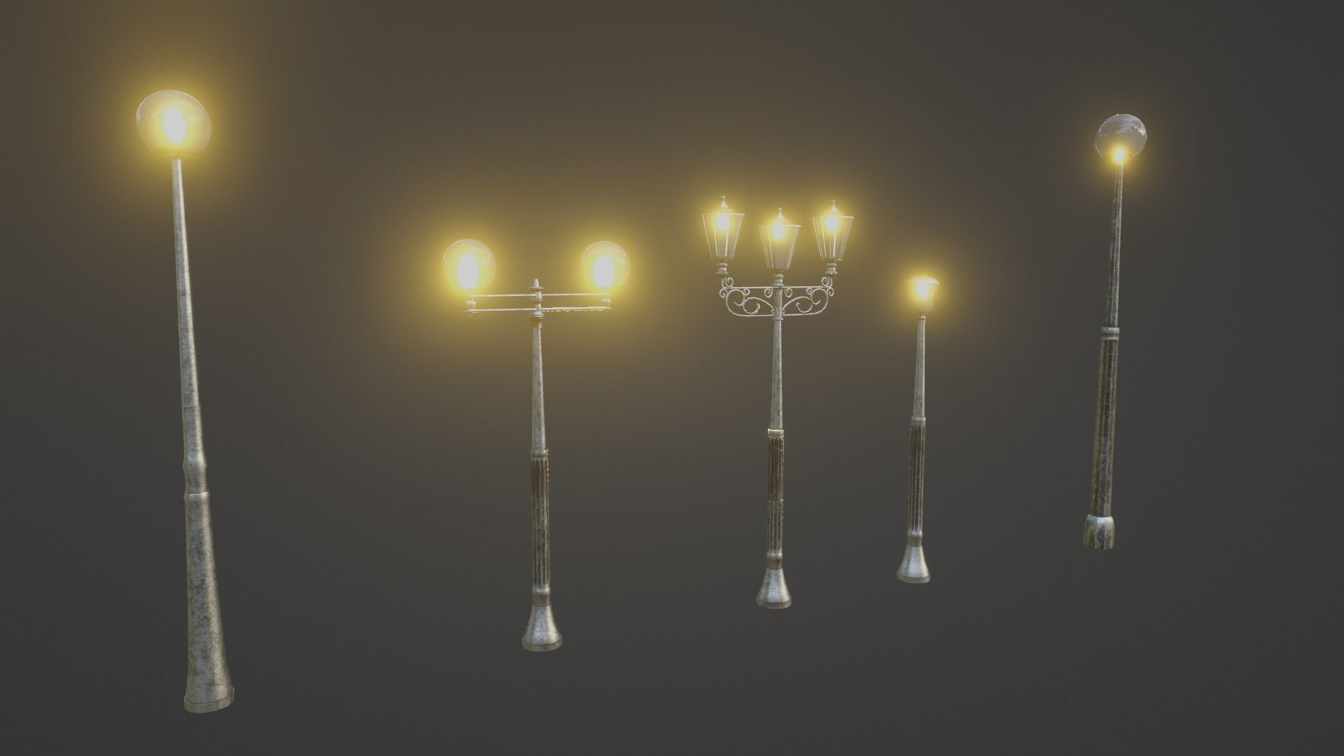 lowpoly street lights Low-poly 3D model_3
