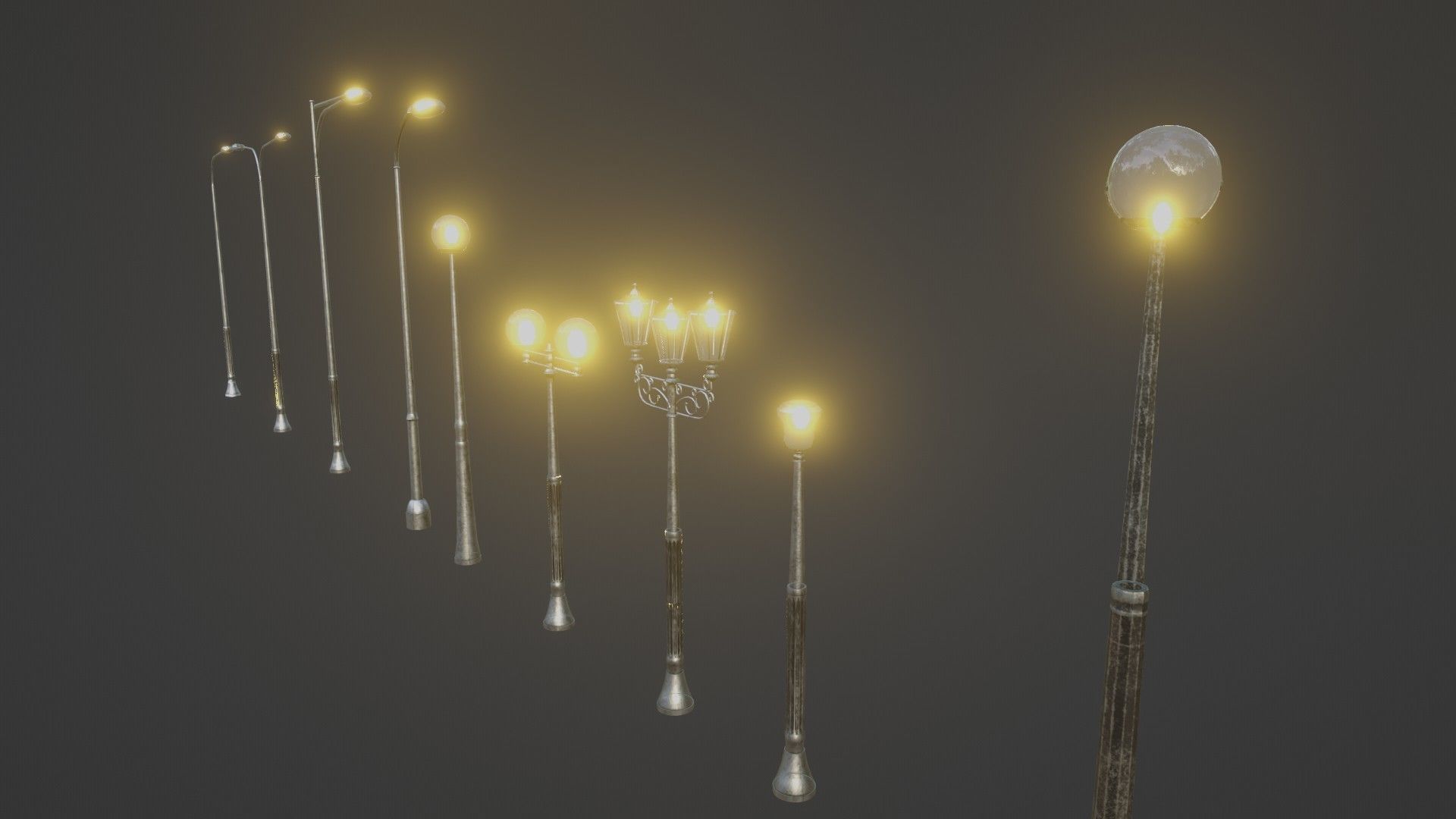lowpoly street lights Low-poly 3D model_4