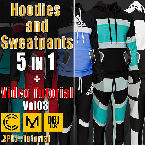 5 Hoodies and Sweatpants  Video Tutorial  CLO OBJ Vol03 3D model