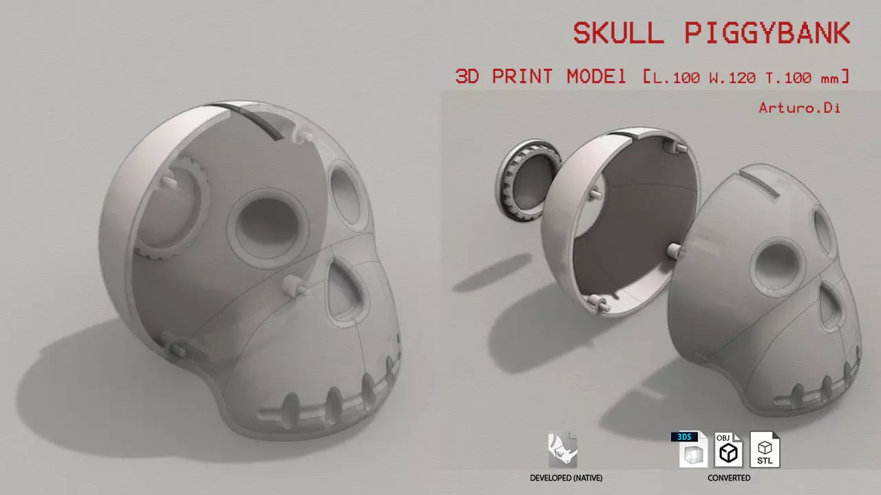 Skull Piggybank 3D print model_0