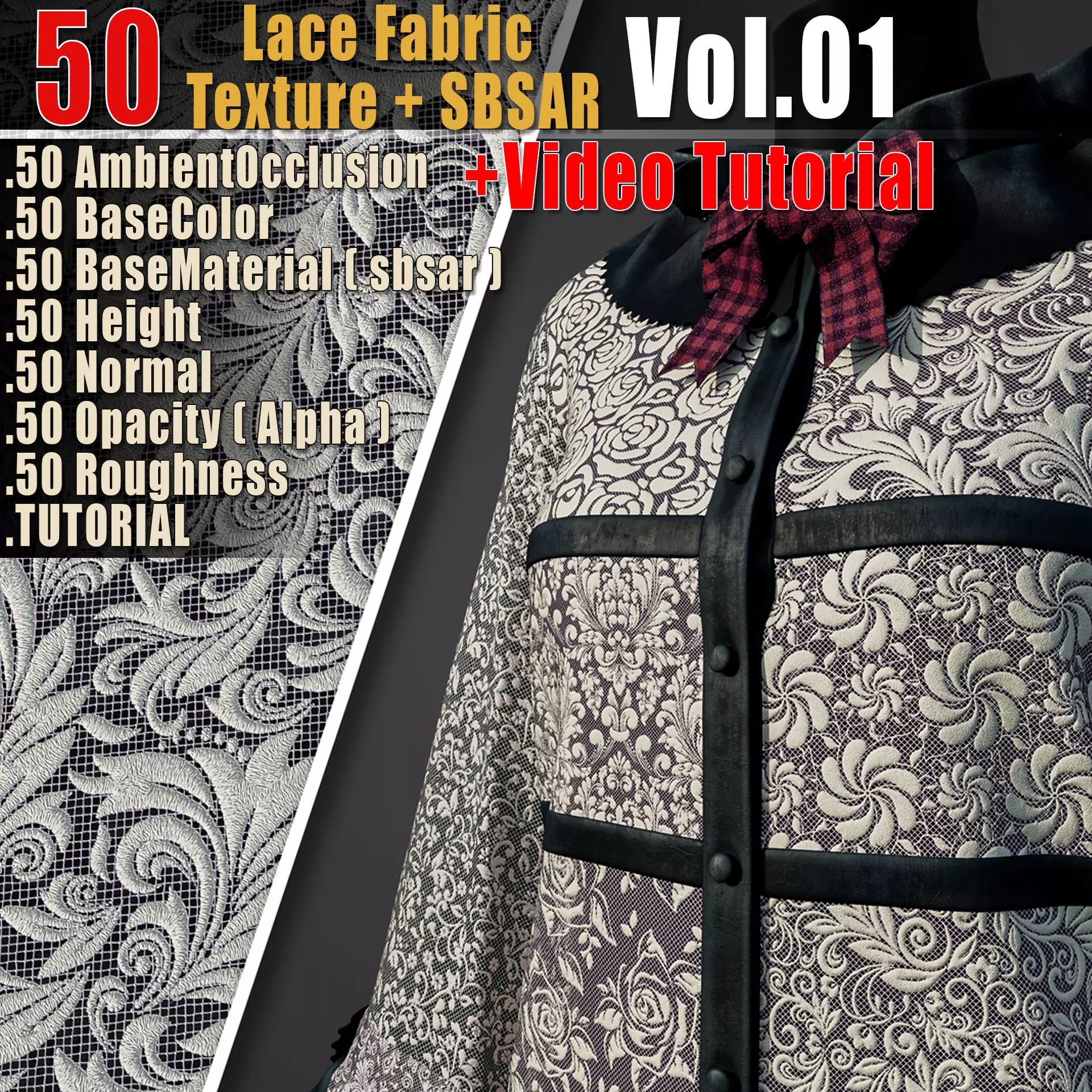 50 Lace Fabric Texture Sbsar VideoTutorial Vol01 3D model_0