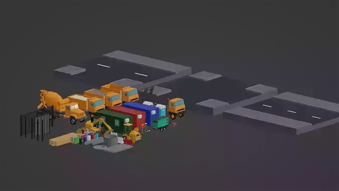Lowpoly construction site props and vehicles pack Low-poly 3D model