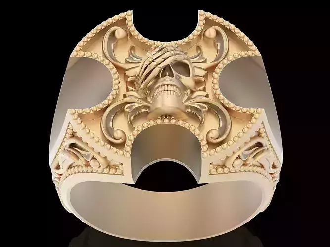 Skull ring  gold  sterling printable jewelry 3D model