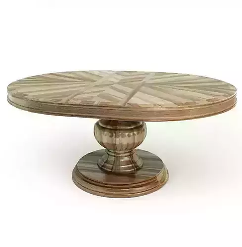 Cream And Tan Wooden Pedestal Round Table