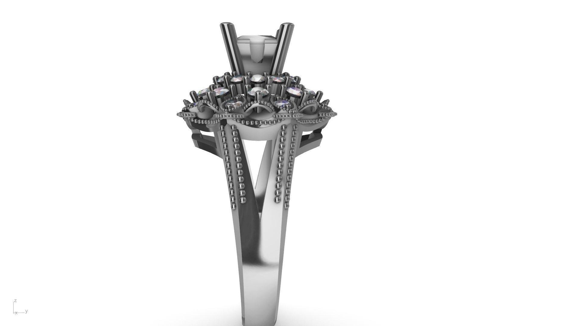 princess cut milgrain step diamond ring stl verified  3D print model_9