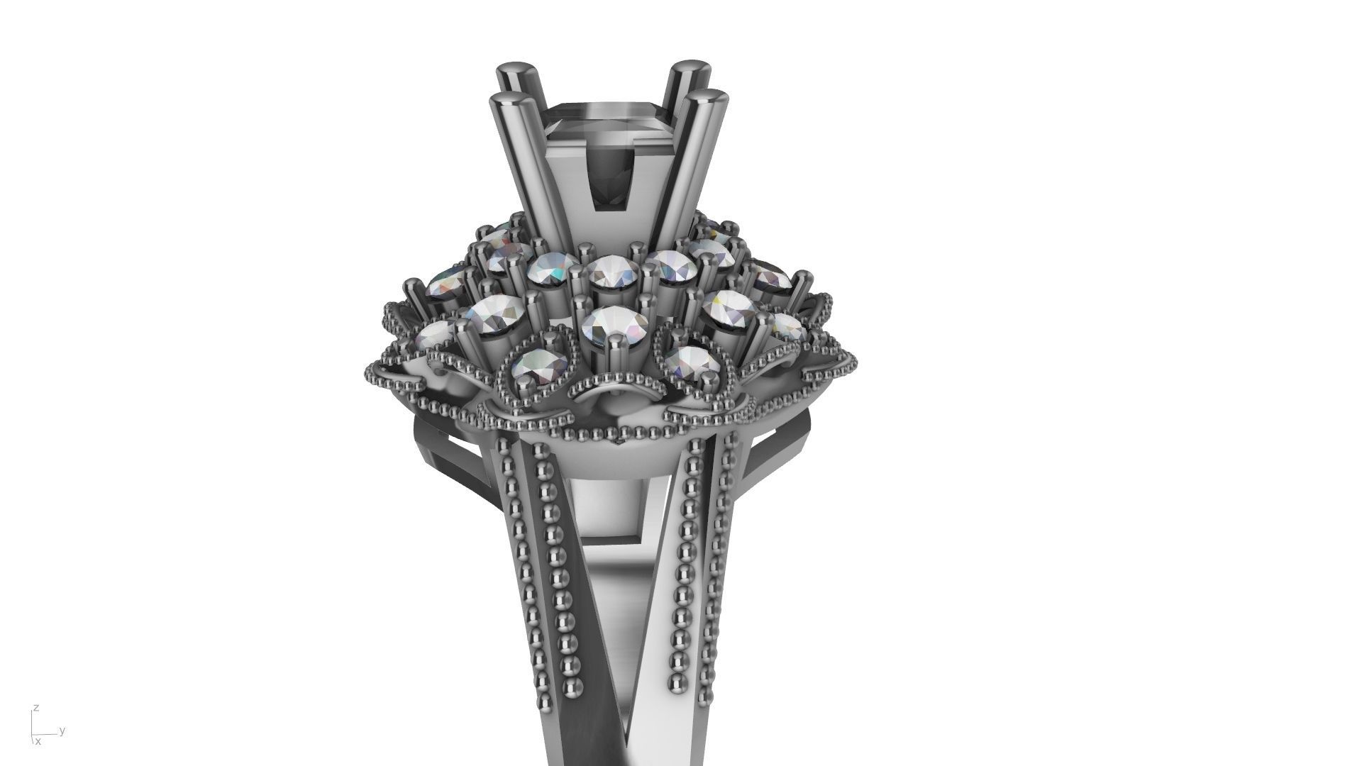 princess cut milgrain step diamond ring stl verified  3D print model_5