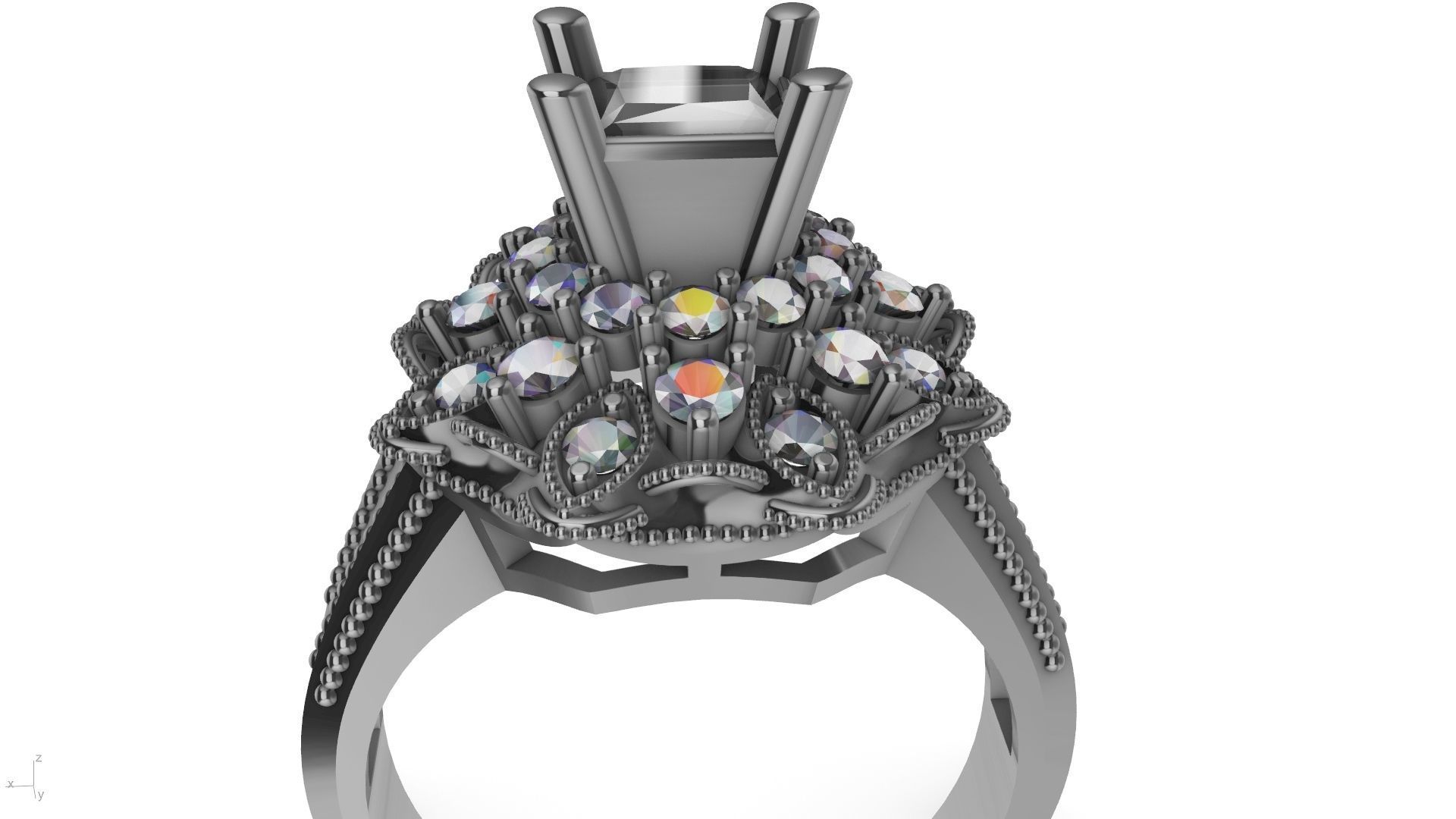 princess cut milgrain step diamond ring stl verified  3D print model_4