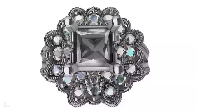 princess cut milgrain step diamond ring stl verified 